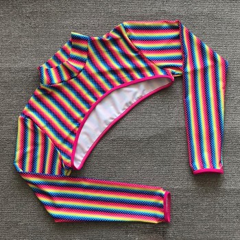 Bikini Thong Bikini Swimwear Swimming Suit Rainbow Stripe Rainbow E Printing Long Sleeve Bikini